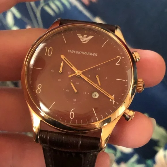 Emporio Armani Classic Chronograph Burgundy Dial Leather Strap Watch for Men - Picture 1 of 12